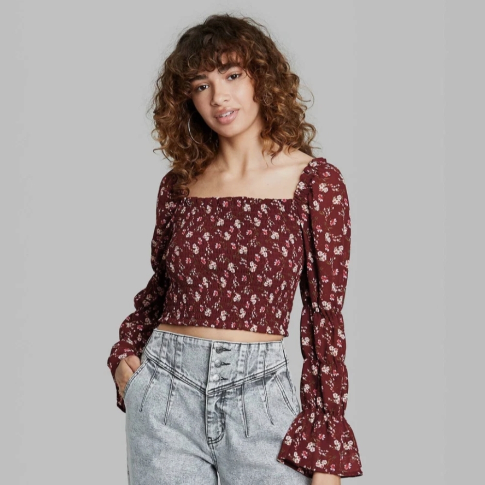 Floral Burgundy Crop Top